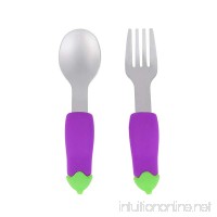 Baby Cool Vegetable Baby Training Fork and Spoon (2-Piece Set) Soft  Non-Slip Design with Rounded  Kid Safe Edges | Early Learning for Toddlers | Boys and Girls - (Eggplant) - B071W61JHH